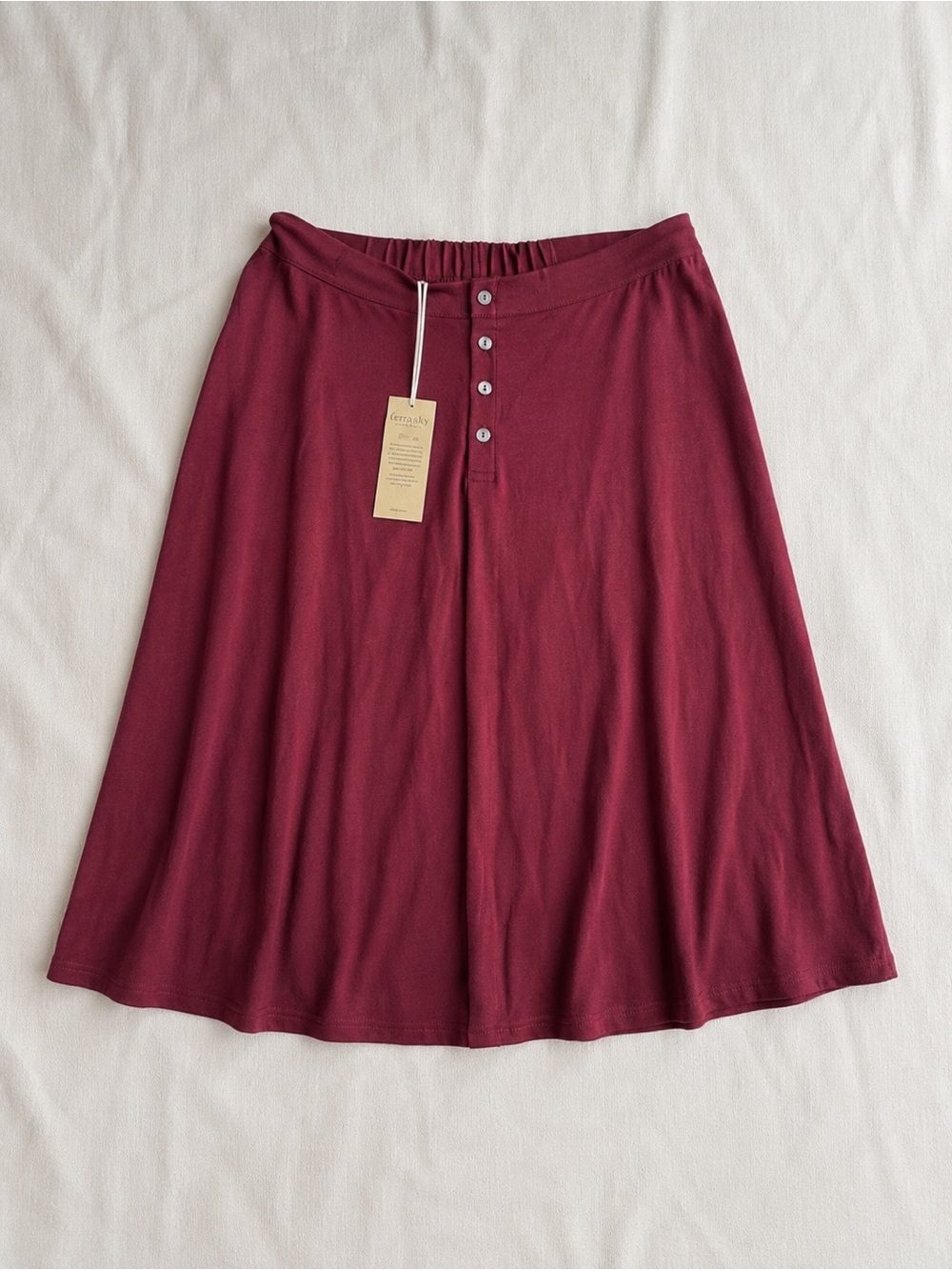 Garnet Hill Burgundy TENCEL Lyocell Button Front A-Line Skirt Women’s Medium NWT - Picture 10 of 10